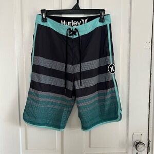 Hurley Men's Black & Teal Gradient Stripe Board Shorts